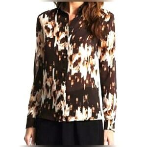 DEREK LAM Printed Long Sleeve Sheer Blouse in Brown / Cream Size S
